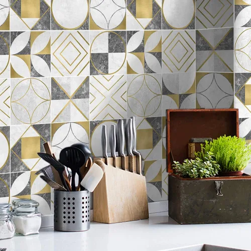 Vista 27 de Alwayspon 10 calcomanías de transferencia de azulejos de vinilo con efecto mármol, 6 x 6 pulgadas, calcomanías autoadhesivas para decoración de baño