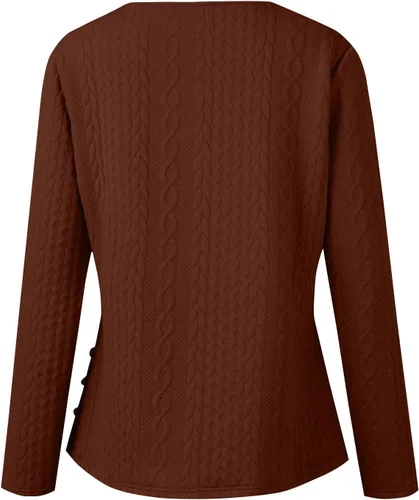 Vista 4 de Sudaderas para mujer 2023 Otoño Invierno Moda Waffle Sudadera de gran tamaño con cremallera de un cuarto sin botones, túnica elegante