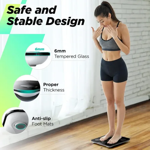 Vista 6 de RunStar - Báscula inteligente para peso corporal, báscula digital de baño de alta precisión con pantalla grande para IMC, frecuencia cardíaca y masa