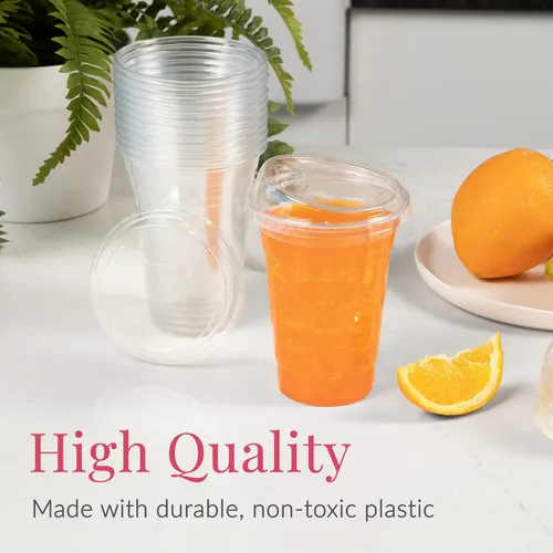 Vista 4 de Prestee 100 tazas de café helado desechables transparentes con tapas, 16 onzas, vasos de plástico con tapas sin pajilla, taza duradera