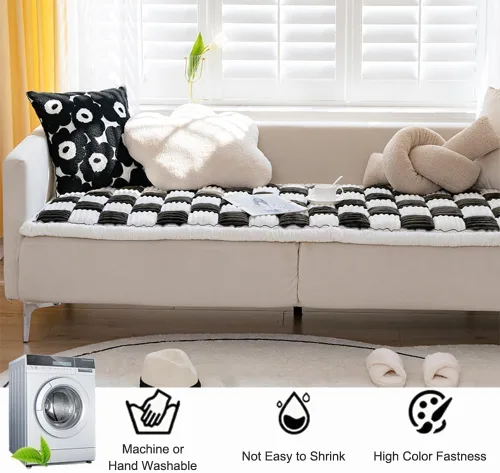 Vista 5 de Funda de sofá divertida mágica, mullida e impermeable para perros, a cuadros, color crema, cuadrada, grande a cuadros, para mascotas, funda de sofá