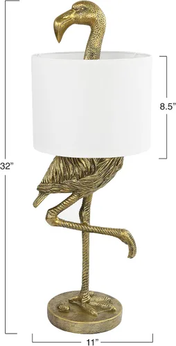 Vista 2 de Creative Co-Op Lámpara de mesa de resina flamenco con pantalla de lino, acabado dorado, 32 pulgadas