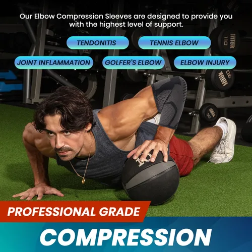 Vista 5 de PhysFlex - Paquete de 2 coderas de codo para alivio del dolor de codo de tenista y golfista - Manga de compresión de codo para levantamiento