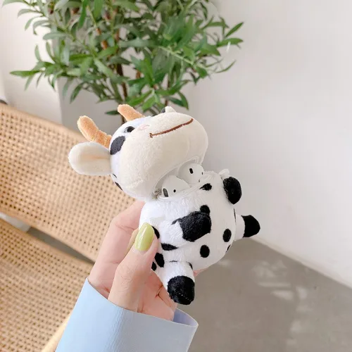 Vista 3 de Bonita funda de felpa suave de piel de vaca Moo de peluche con clip Keychian