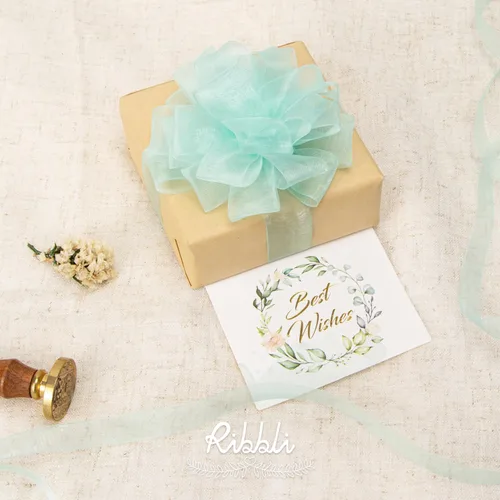 Vista 4 de Ribbli Cinta de organza azul aguamarina, 1 pulgada x 50 yardas, cinta transparente azul para envolver regalos, envoltura de galletas, decoración