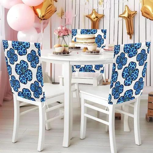 Vista 4 de Blue Flower Leopard Print Birthday Seat Cover for Classroom Chair Washable or Wedding Set of 2 Decoration Club Chair Cover protectores de sillas
