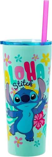 Vista 14 de Silver Buffalo Disney Lilo y Stitch Saludos desde Hawái con Scrump, Vaso de doble pared con forma de piña, 473 ml (16 oz)