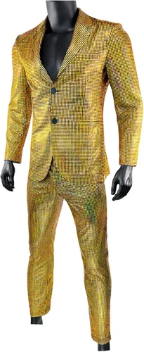 Vista 2 de Nawgut Conjunto de 2 piezas de blazer metálico con lentejuelas, traje brillante para boda, fiesta, banquete, chaqueta de moda, pantalón para hombre