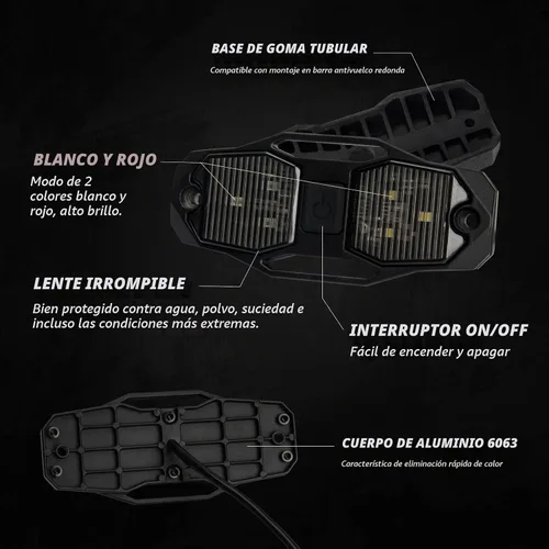 Vista 4 de OPP ULITE Switch UTV - Luz LED Doom de 6 unidades, blanco y rojo, 6 unidades, montaje en barra enrollable universal para interior de automóvil
