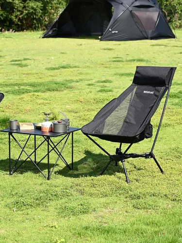 Vista 2 de WildCall Silla de camping plegable ligera, silla antihundimiento, respaldo