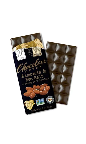 Vista 4 de Chocolove, Barra de chocolate almendras oscuras sal marina 70%, 3.2 onzas