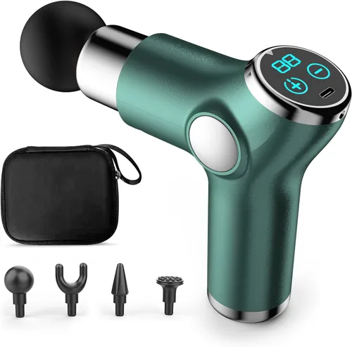 Vista 19 de Ergocar Potente pistola de masaje muscular tejido profundo, 6 velocidades masajeador de cuerpo eléctrico de mano con 4 cabezas súper silencioso Negro