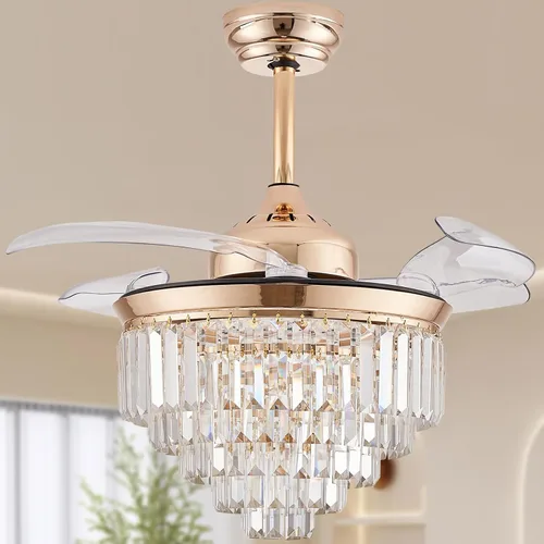 Vista 13 de Finktonglan Ventilador de techo de cristal dorado de 42 pulgadas con luz Dorado-42.1 in-2