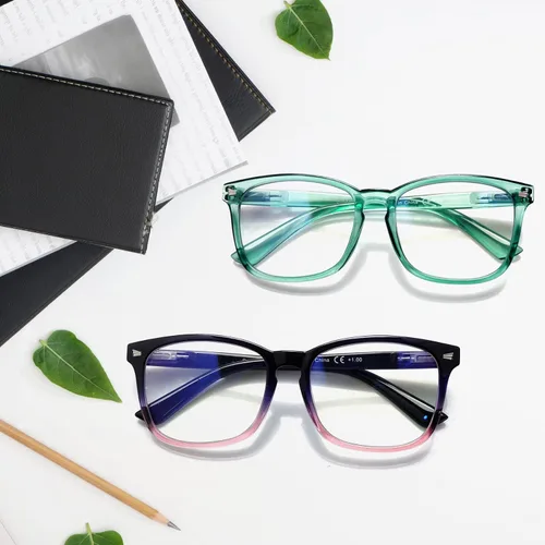 Vista 6 de Paquete de 3 gafas de lectura progresivas multifocales con bloqueo de luz azul para mujeres y hombres, gafas de computadora con bisagra de resorte 3