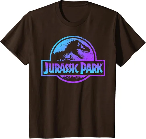 Vista 54 de Jurassic Park Camiseta de manga corta con logotipo Fossil azul y morado Negro