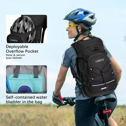 Vista 6 de LARIPOP Mochila de hidratación, mochila de senderismo de 18 L con bolsa de agua de 2 L, paquete de agua ligera para ciclismo, senderismo, ciclismo