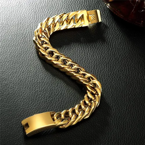 Vista 4 de ROWIN&CO Stainless Steel Curb Cuban Link Bracelets for Men, Black18K Gold PlatedRainbow, Nickel-free, Hypoallergenic Jewelry, Miami Cuban Link Curb