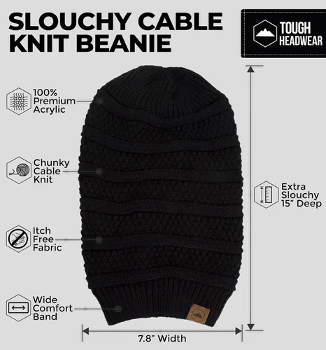 Vista 3 de Slouchy Cable tejido Gorro de lana por Tough Headwear – Gorro de lana de gran tamaño Sombreros Gorros Graves Sombreros Para Hombres y Mujeres