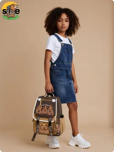 Vista 6 de Mochila impermeable de Capybara, mochila Kawaii de gran capacidad con 11 piezas de accesorios, Grande
