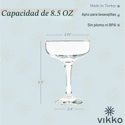 Vista 2 de Vikko Juego de 6 vasos de Martini transparentes de 8.5 onzas con tallo pequeño, vasos cosmopolitas para Martini, vodka, cóctel, tallo corto