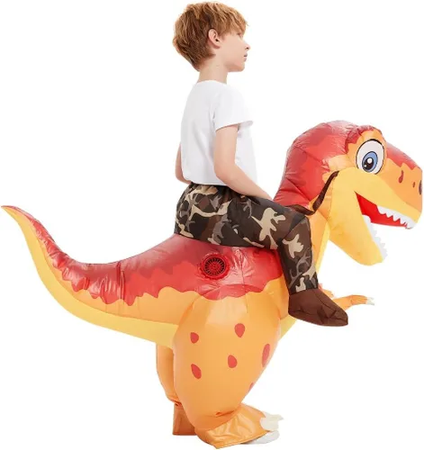 Vista 5 de COMIN Disfraz inflable de dinosaurio para niños, disfraz de dinosaurio T Rex divertido para fiesta de Halloween