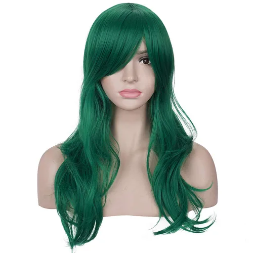 Vista 34 de Morvally - Peluca de cabello sintético lacio y ondulado con flequillo, 23 pulgadas de largo, resistente al calor, para Cosplay, disfraz de Halloween