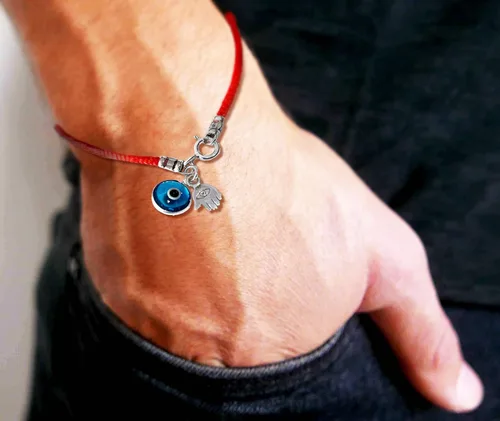 Vista 3 de Turkish Blue Evil Eye & Hamsa Hand Bracelet - Men's Red String - Lucky Protection & Friendship Jewelry - Gift for Men, Dad, Husband, Brother