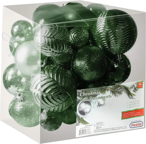 Vista 8 de PREXTEX - Juego de 36 adornos navideños azules para árbol de Navidad: bolas navideñas inastillables en color aguamarina y azul verdoso en tamaños