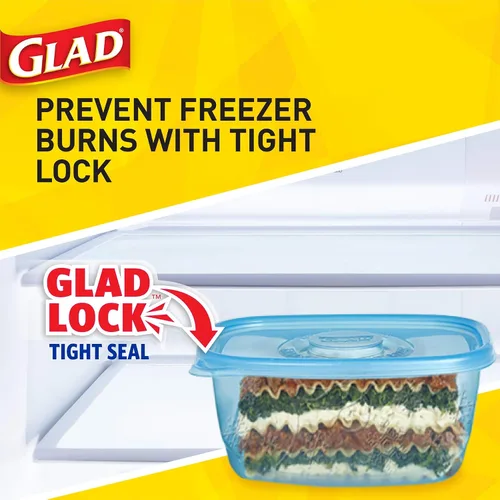 Vista 6 de Glad Gladware - Recipientes de almacenamiento de alimentos para congelar, rectángulo grande con capacidad para 64 onzas de alimentos, juego de 2