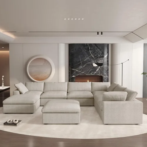 Vista 3 de Sofá seccional modular Cloud, sofá de gran tamaño de 8 plazas, sofás convertibles en forma de U de 160.6" con otomano de almacenamiento para sala