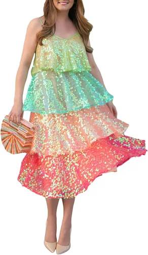 Vista 3 de Domingbub Vestido corto de verano para mujer, sin mangas, espalda descubierta, con tirantes delgados, escalonadas, falda de club