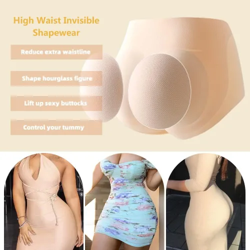 Vista 5 de Bragas de control de encaje con relleno para realzar los glúteos para mujer, sin costuras, más gruesas, falsas