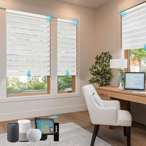 Vista 12 de SmartWings Persianas motorizadas de cebra con cenefa funcionan con Homekit Thread Alexa Z-Wave Smart de doble capa con control remoto, persiana
