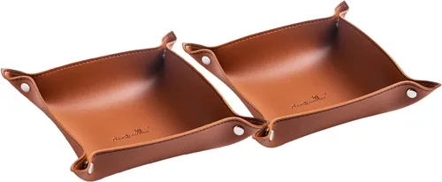Vista 9 de PU Leather Jewelry Valet Tray for Women and Man (Brown-B)