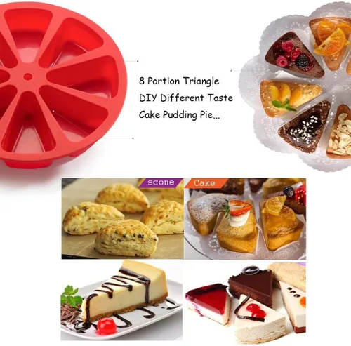 Vista 6 de Molde para scone con 8 ranuras, molde para rebanadas de pastel para hornear bollos, molde triangular de silicona para tartas, molde dividido