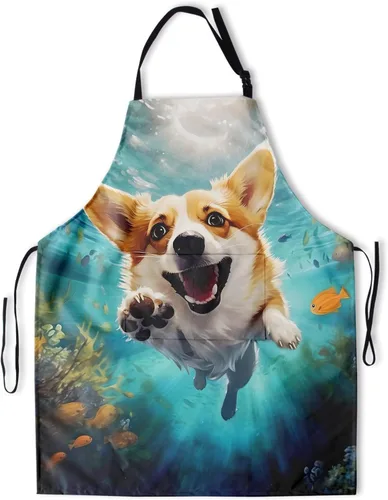Vista 11 de Delantal impreso delantales de pintura de poliéster con bolsillo para cocinar cocina a la parrilla adultos