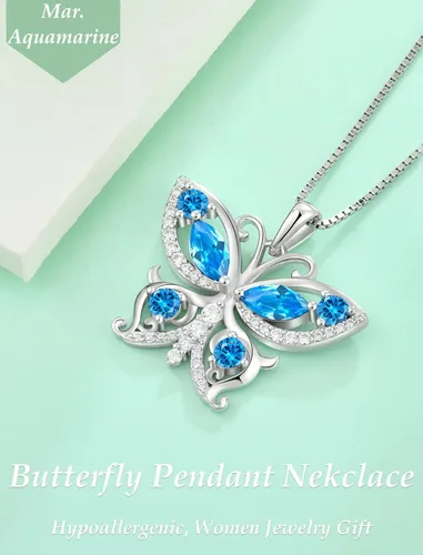 Vista 5 de Vesitim 925 Sterling Silver Butterfly Diamond Necklace Women Birthstone Cubic Zirconia Pendant Butterfly Pendant Necklace Delicate Jewelry for