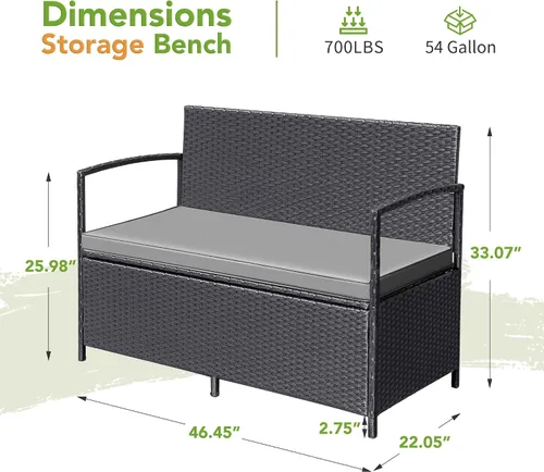 Vista 3 de Greesum Patio Loveseat PE Rattan mimbre muebles al aire libre, negro y gris