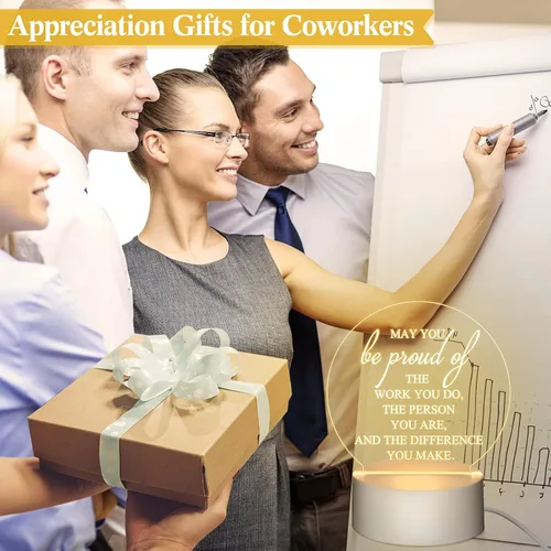 Vista 6 de 30 piezas de regalos de agradecimiento a los empleados para regalos de equipo, luz nocturna LED acrílica con texto en inglés "May You Be Proud of