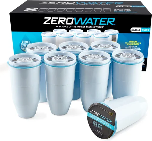Vista 2 de ZeroWater Filtro de repuesto oficial: sistema de filtración de agua de 5 etapas (paquete de 8) y dispensador de filtro de agua de 5 etapas listo