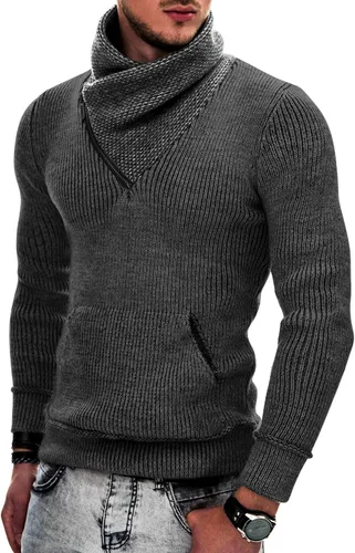 Vista 15 de COOFANDY - Suéteres de cuello chal para hombre de punto con cuello de tortuga, cuello alto, ajustado, con bolsillos Verde militar