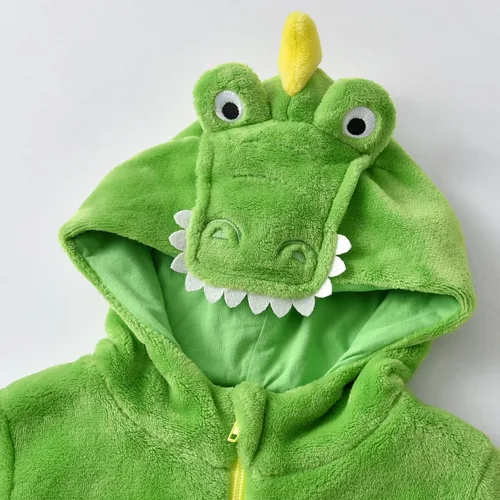 Vista 4 de Wrrkayly Mameluco de franela con capucha para bebé niño y niña, con cremallera de animales de dibujos animados, traje de invierno cálido, disfraz