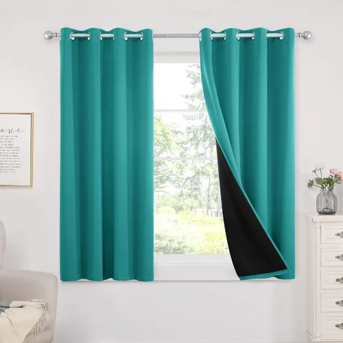 Vista 28 de Deconovo cortinas blackout 100 % con forro totalmente negro con aislamiento térmico de doble capa, oscurecimiento de la habitación, ahorro