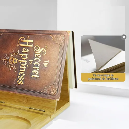 Vista 2 de ZenRich Soporte de madera de bambú para libros, valet de lectura único de rincón de libros con taza, gafas y soporte para bolígrafo/tableta/Kindle.