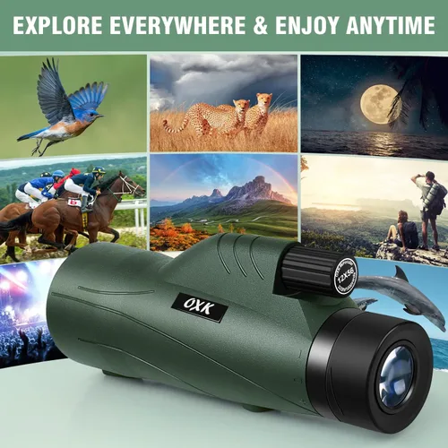 Vista 7 de Telescopio monocular de alta potencia 12x56 para adultos con bolsa de Verde
