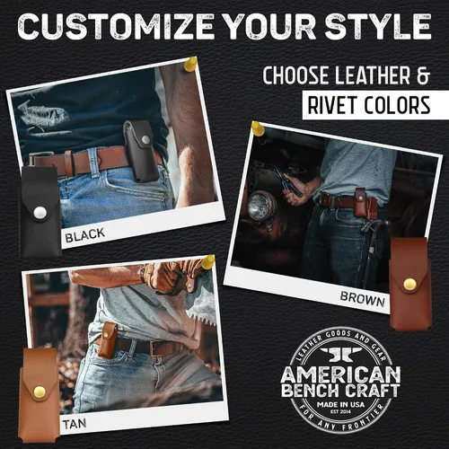 Vista 2 de American Bench Craft Funda multiherramienta de cuero y estuche para cuchillos para Gerber Diesel, MP600 y Gator plegable Funda de cuero remachada