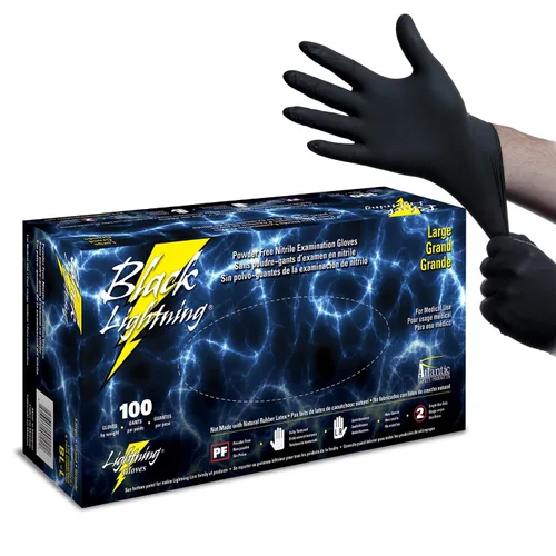 Vista 20 de Guantes de examen Atlantic Safety Products Black Lightning, desechables, guantes de nitrilo sin polvo, negros, pequeños, 100