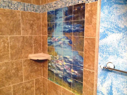 Vista 4 de Tile Mural Lilies by Claude Monet Kitchen Bathroom Shower Wall Backsplash Splashback 4x5 4.25" Ceramic, Glossy