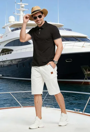 Vista 46 de JustSun Pantalones cortos para hombre, estilo casual, de algodón, con cintura elástica y bolsillos Negro
