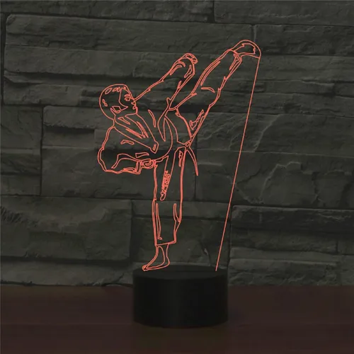 Vista 2 de Luz nocturna 3D para niños, lámpara LED de karate taekwondo con control remoto, 16 colores cambiantes, acrílico, regalo de cumpleaños para niños